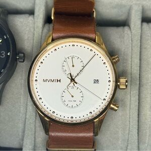 MVMT Gold Case Watch with Brown Leather Strap
